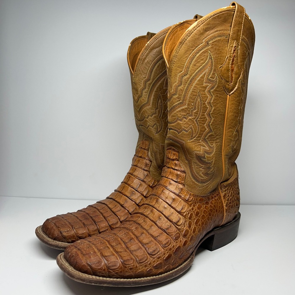 Lucchese M4541 Caiman Belly Western Cowboy Boots Tan Mens 11.5 D Square Toe